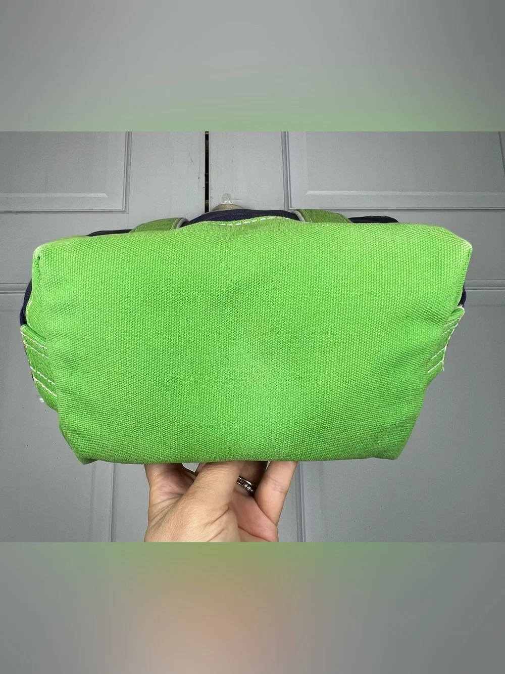 Lands End Vintage Small Zippered Tote Navy Blue/Lime Green 12x9x6